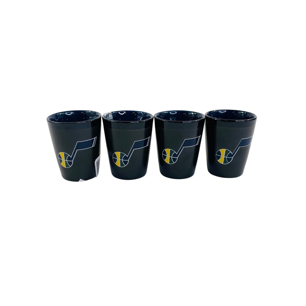 NBA Utah Jazz Shot Glasses Set of 4 Navy Blue Ceramic Basketball Fan Gear Logo